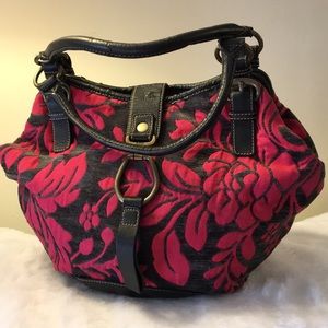 Handbag hot pink and grey floral pattern